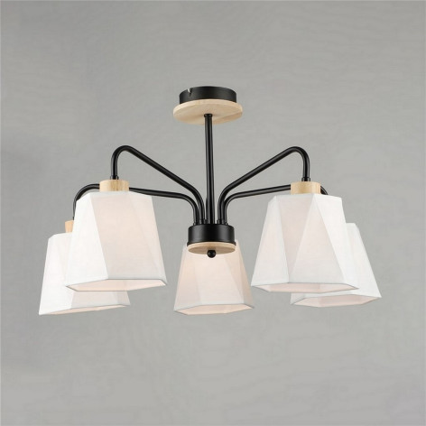 Люстра 5 плафонов 64*35 см Е27 60Вт 20м2 дерево плафон стекло черный Baizheng