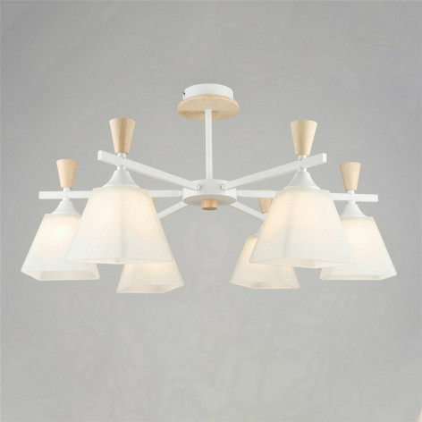Люстра 6 плафонов 56*35 см Е27 60Вт 24м2 дерево плафон стекло белый Baizheng