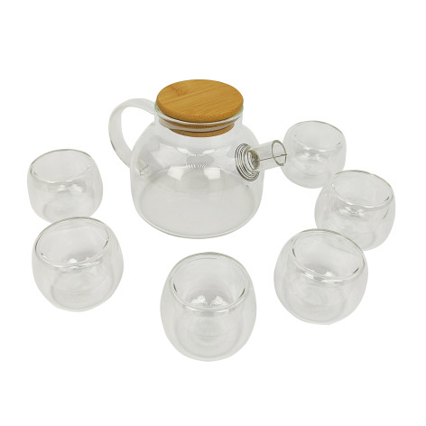 Набор стеклянный чайный 7 пр заварник 500 мл 6 стаканов 70 мл Baizheng (1/12)