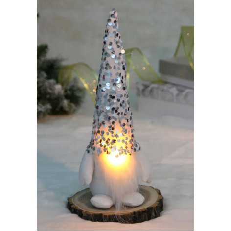 Сувенир новогодний с подсветкой 7*7*20 см серебро Блестящий лесовичок