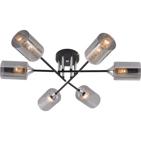 Люстра 6 плафонов 70*15,5 см Е27 60Вт 24м2 плафон стекло черный хром Baizheng