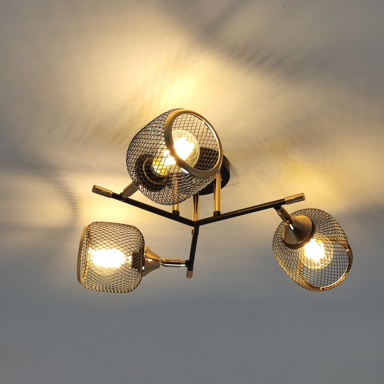 Фото Светильник спот 3 плафона 54*23 см Е27 60Вт 12м2 плафон металл черный золото Baizheng