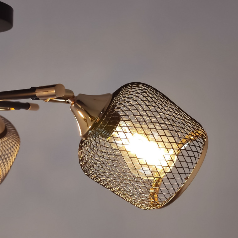 Картинка Светильник спот 3 плафона 54*23 см Е27 60Вт 12м2 плафон металл черный золото Baizheng