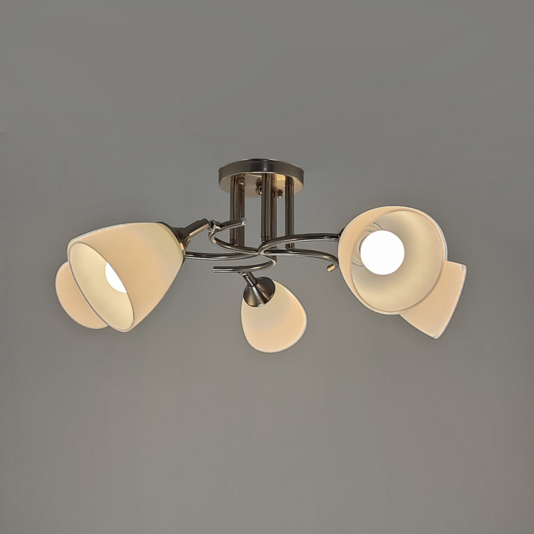 Фото Светильник спот 5 плафонов 59*24 см Е27 60Вт 20м2 плафон стекло серебро Baizheng