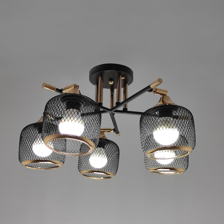 Фото Светильник спот 5 плафонов 60*23 см Е27 60Вт 20м2 плафон металл черный золото Baizheng