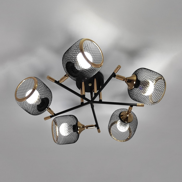 Изображение Светильник спот 5 плафонов 60*23 см Е27 60Вт 20м2 плафон металл черный золото Baizheng
