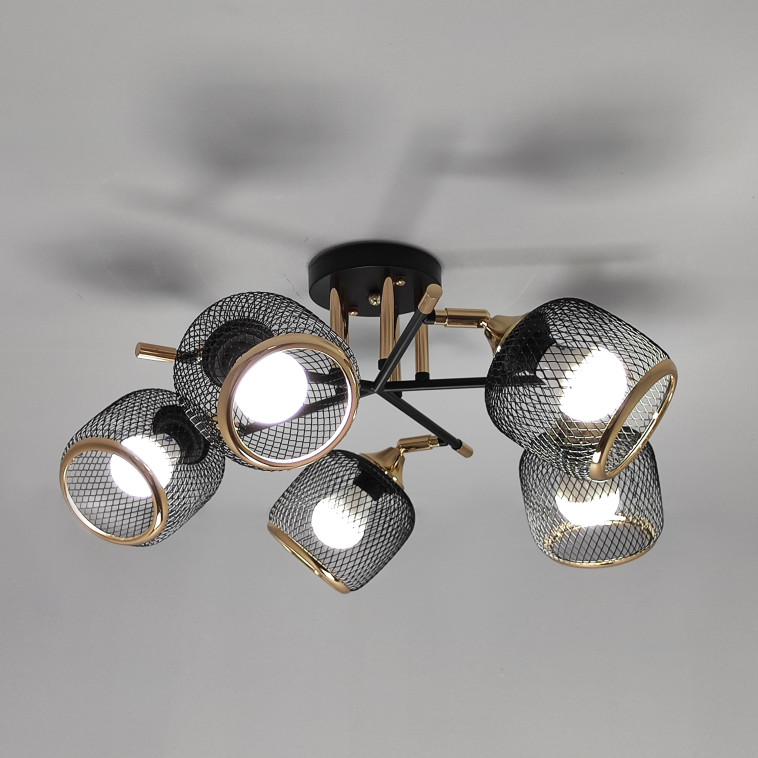 Картинка Светильник спот 5 плафонов 60*23 см Е27 60Вт 20м2 плафон металл черный золото Baizheng