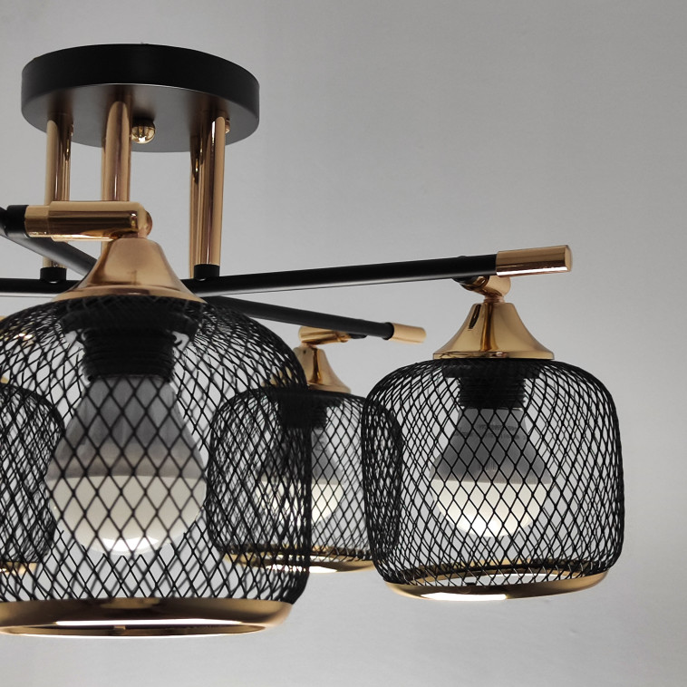 Фотография Светильник спот 5 плафонов 60*23 см Е27 60Вт 20м2 плафон металл черный золото Baizheng