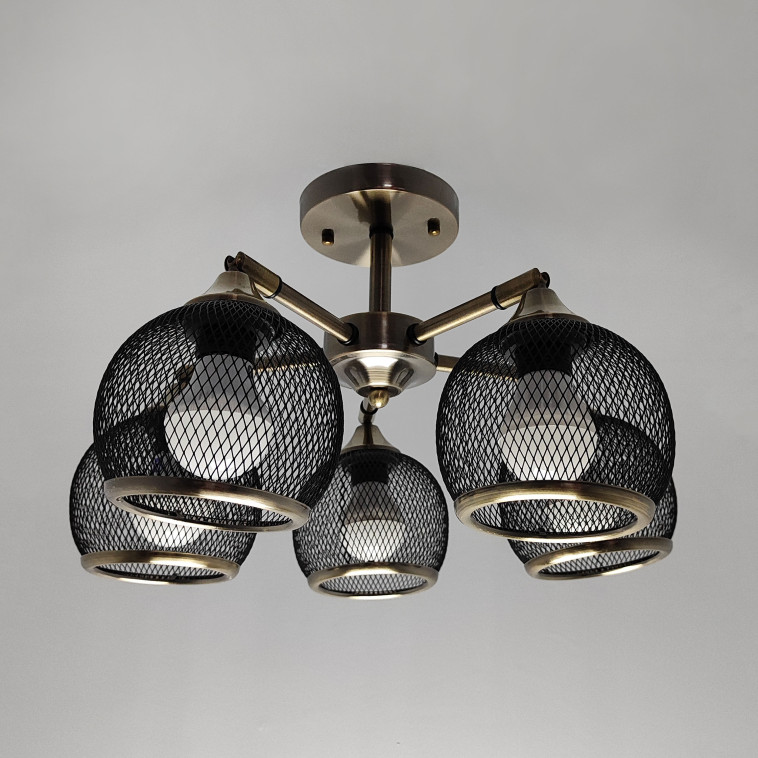 Фото Светильник спот 5 плафонов 60*26,5 см Е27 60Вт 20м2 плафон стекло черный бронза Baizheng