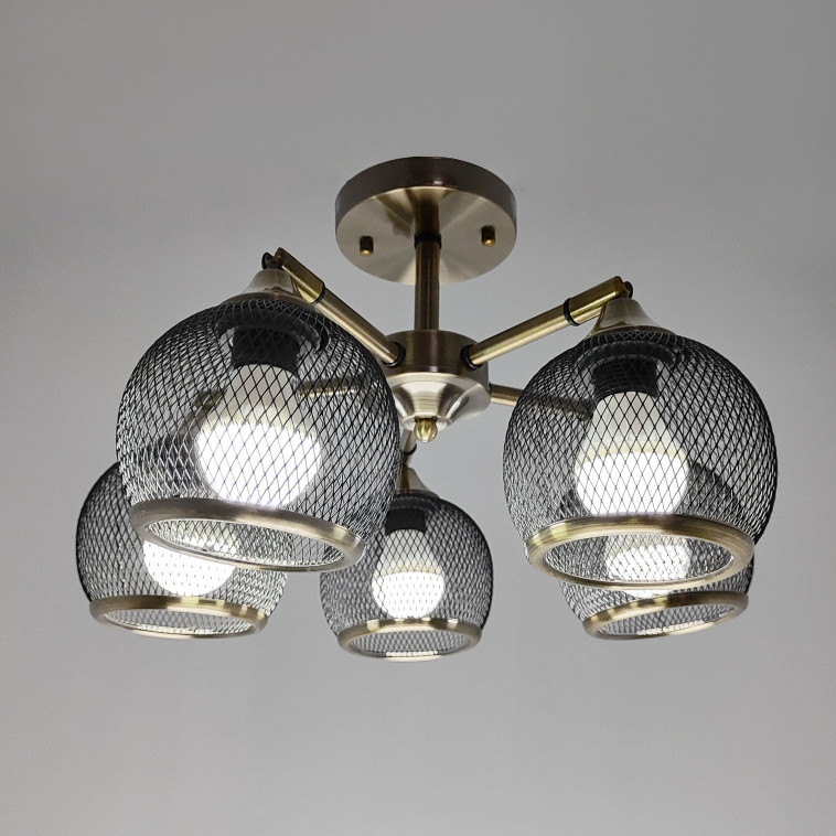 Изображение Светильник спот 5 плафонов 60*26,5 см Е27 60Вт 20м2 плафон стекло черный бронза Baizheng