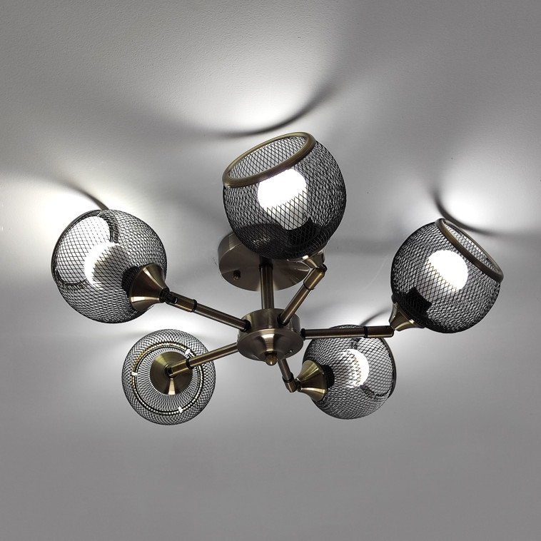 Картинка Светильник спот 5 плафонов 60*26,5 см Е27 60Вт 20м2 плафон стекло черный бронза Baizheng