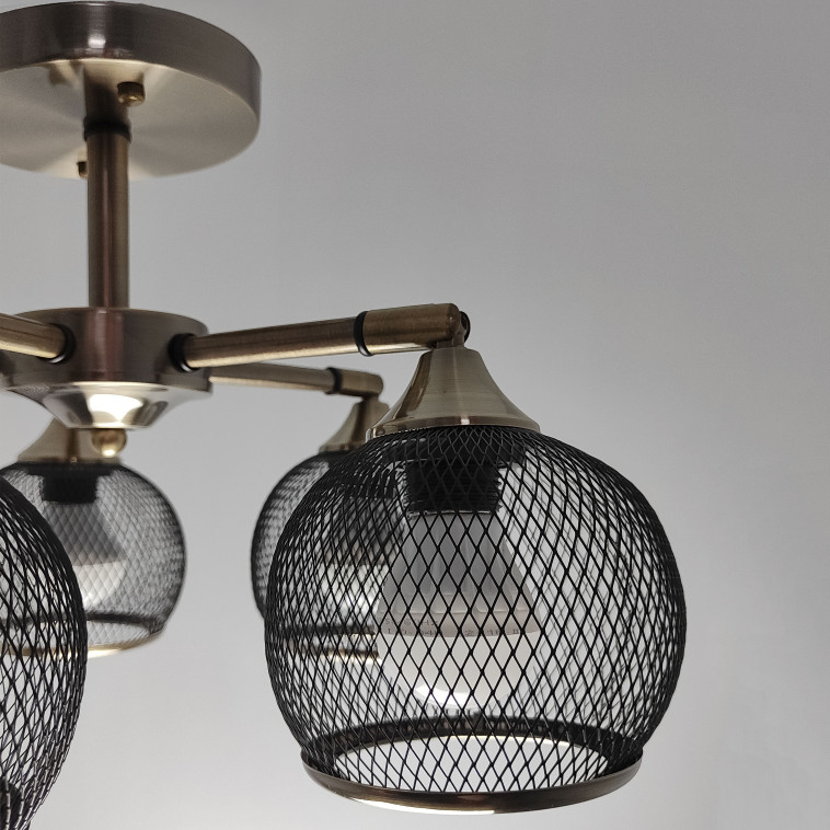 Рисунок Светильник спот 5 плафонов 60*26,5 см Е27 60Вт 20м2 плафон стекло черный бронза Baizheng