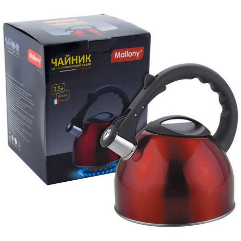 Чайник нерж сталь 2,5 л со свистком индукция красный MAL-042-R Mallony
