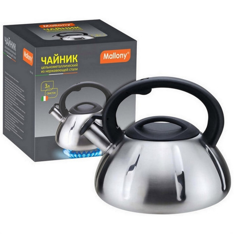 Чайник нержавеющая сталь  3,0 л цельнометаллический со свистком матовый MAL-066 Mallony