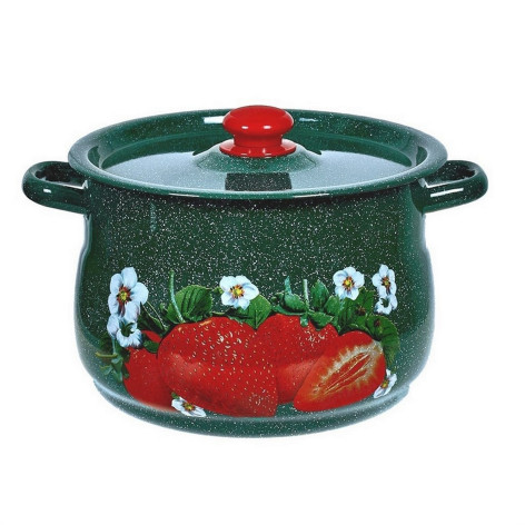 Кастрюля эмалированная 8 л пластиковая кнопка белый деколь на крышке Вишня Стальэмаль