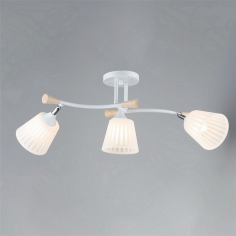 Светильник спот 3 плафона 64*20*25 см Е27 60Вт 12м2 плафон стекло белый-дерево Baizheng