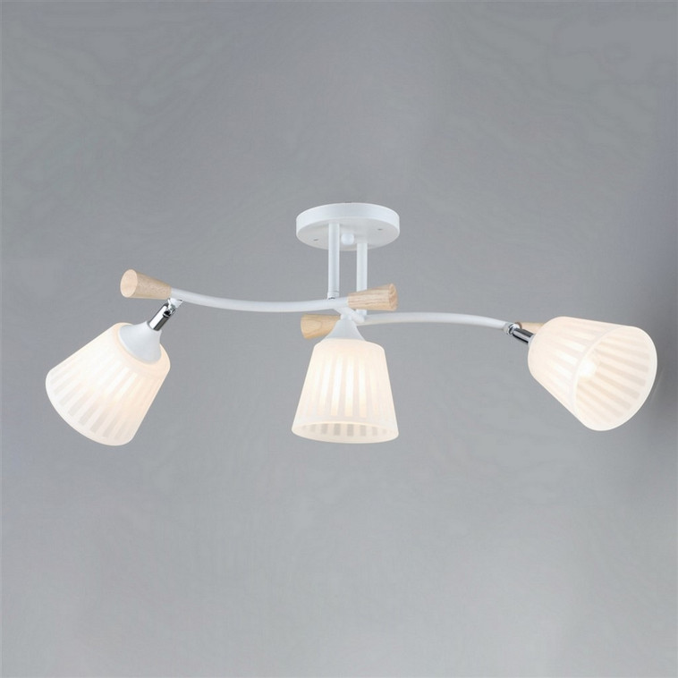 Светильник спот 3 плафона 64*20*25 см Е27 60Вт 12м2 плафон стекло белый-дерево Baizheng