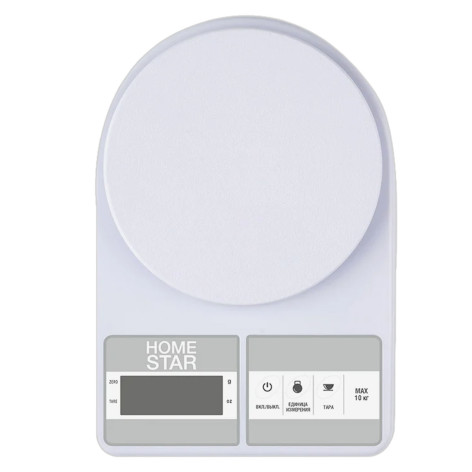 Весы кухонные электронные пластик 10 кг 23,7х16,5х4,5 см дисплей белый HS-3012 HomeStar