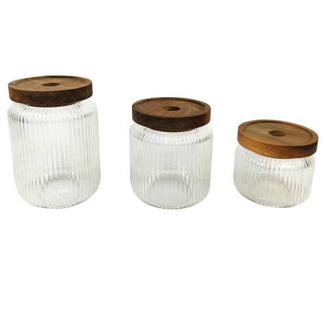 Банка стеклянная для продуктов 2 предмета 11х12 см бамбук крышка прозрачный Baizheng