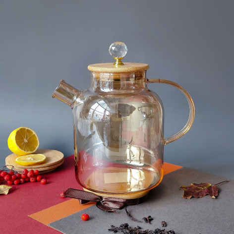 Чайник стеклянный заварочный 1800 мл крышка бамбук фильтр пружинка BZ-CH123 Baizheng