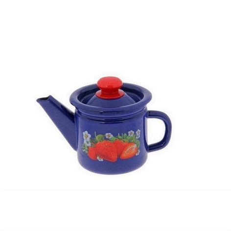 Чайник эмалированный 1 л заварной пласт кнопка кобальтовый Клубника садовая Стальэмаль
