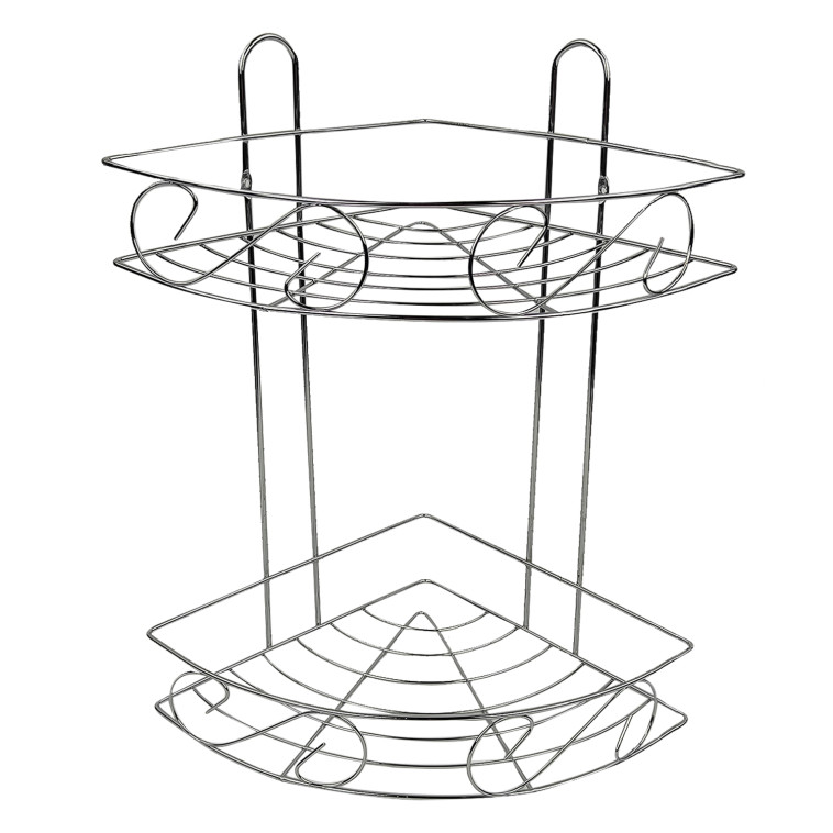 Полка металлическая для ванной 2-х ярусная 20,5*20,5*33 см угловая стальной LJ-2 Baizheng (1/36)