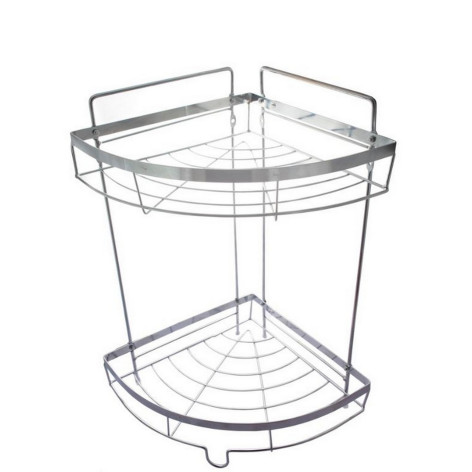Полка металлическая для ванной 2-х ярусная 22*22*39 см угловая подвесная серый JB Baizheng