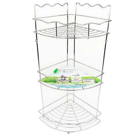 Полка металлическая для ванной 2-х ярусная угловая 22х22х38 см серебро Baizheng