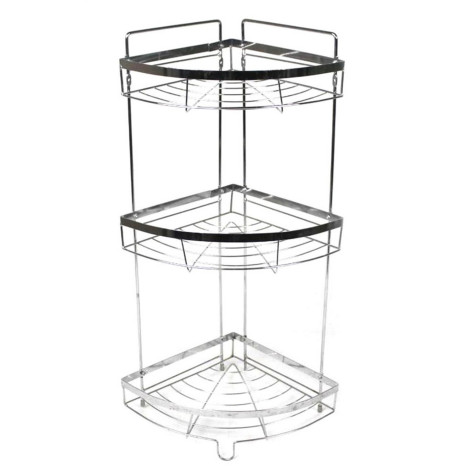 Полка металлическая для ванной 3-х ярусная 22*22*56 см угловая подвесная серый JB Baizheng