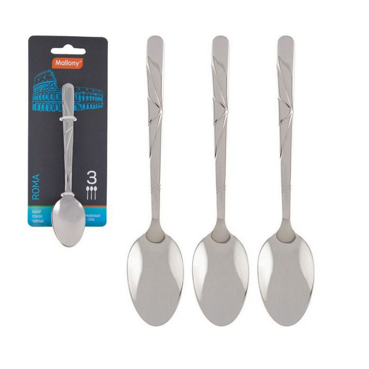 Ложка нержавеющая сталь чайная  1,9 мм 3 шт блистер Roma Mallony