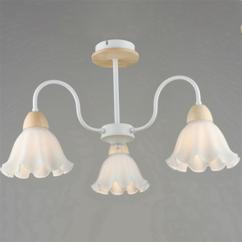 Люстра 3 плафона 60*34 см Е27 60Вт 12м2 плафон стекло белый-дерево Baizheng