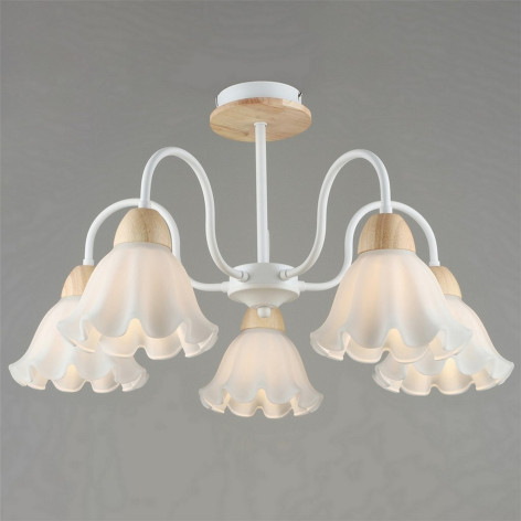 Люстра 5 плафонов 60*34 см Е27 60Вт 20м2 плафон стекло белый дерево Baizheng