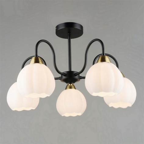 Люстра 5 плафонов 60*34 см Е27 60Вт 20м2 плафон стекло черный Baizheng