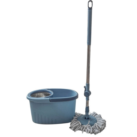 Набор ведро пластиковое с отжимом 14л+швабра 59*29*28 см  металл 2 насадки синий Baizheng