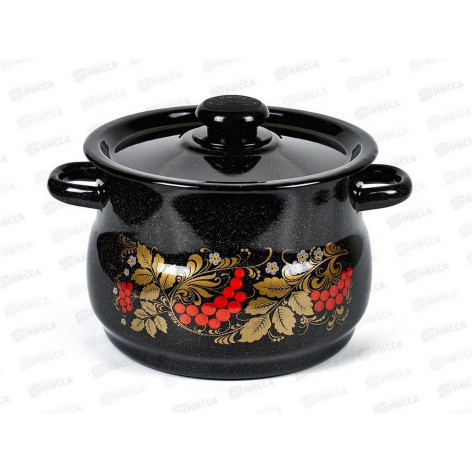Кастрюля эмалированная 4 л пласт кнопка сферическая черный рябчик Рябинушка Стальэмаль