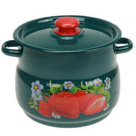 Кастрюля эмалированная 5,5 л пласт кнопка сферическая зеленый Клубника садовая Стальэмаль
