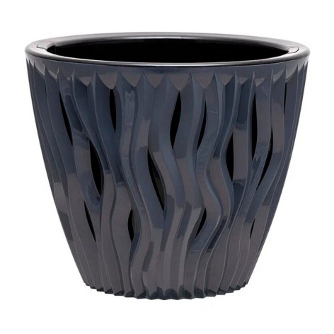 Кашпо пластиковое  2,25 л антрацит черная вставка Вдохновение Bmc
