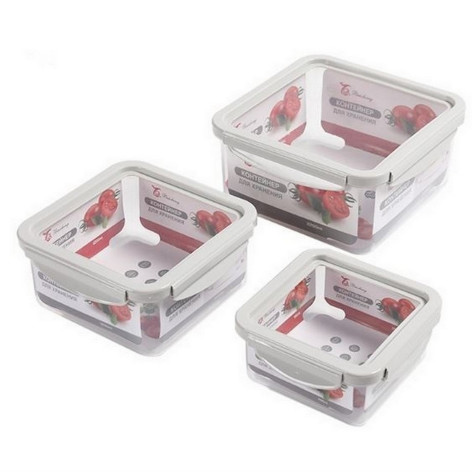 Набор пластиковых контейнеров 3 шт 0,55 л 1,2 л 2 л с крышкой квадратный прозрач-сер Baizheng