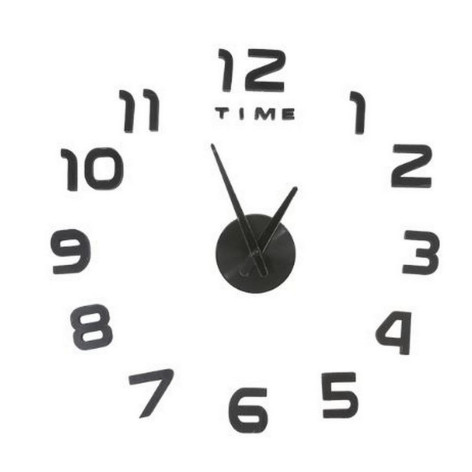 Часы пластиковые настенные  55х55 см самоклеящиеся черный циферблат Time Baizheng