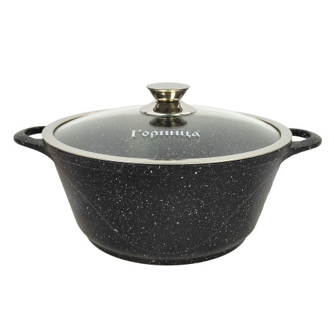 Кастрюля алюминиевая  3 л стекл крышка под упак Универсальная Гранит Горница