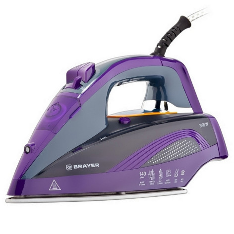 Утюг 2,6 кВт керамическая подошва вертикальное отпаривание самоочистка антинакипь OneTemp фиолетов Brayer