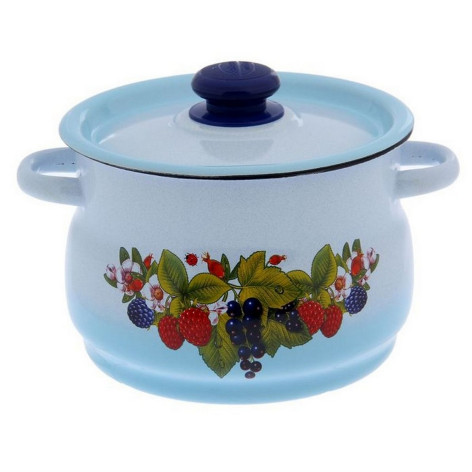 Кастрюля эмалированная 5,5 л пластиковая кнопка микс серо-голубой Стальэмаль