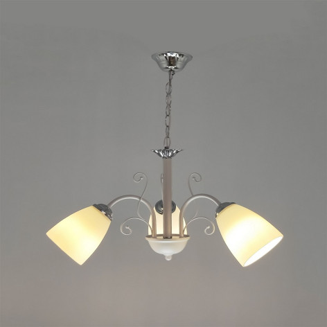 Люстра 3 плафона 54*52 см Е27 60Вт 12 м2 плафон стекло белый хром Baizheng