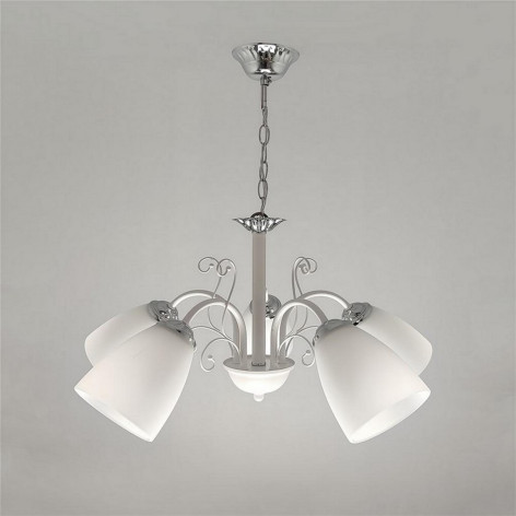 Люстра 5 плафонов 54*52 см Е27 60Вт  20 м2 плафон стекло белый хром Baizheng