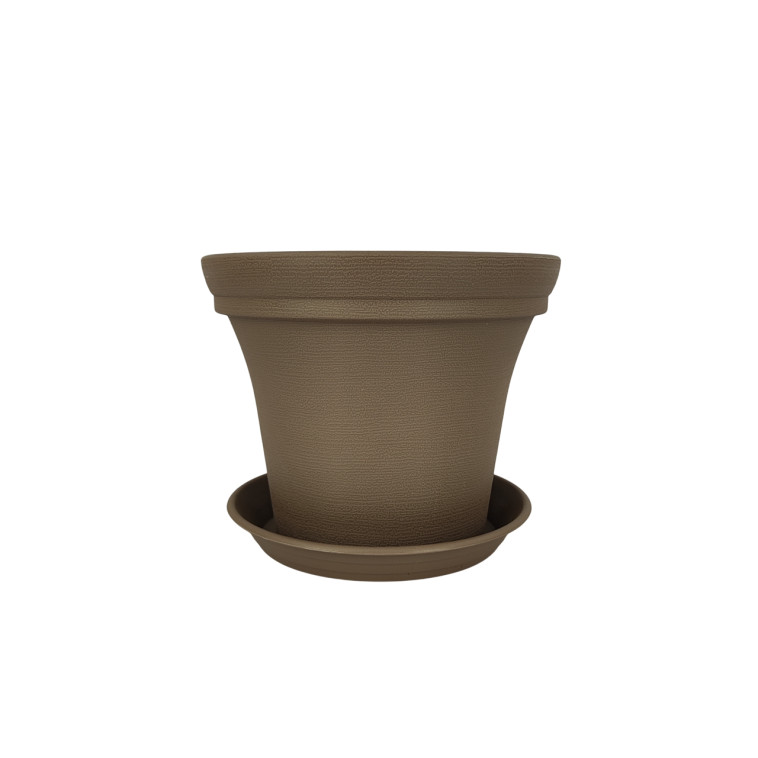 Горшок пластиковый 12,8 л 29,3*28,2*24 см с поддоном коричневый Baizheng