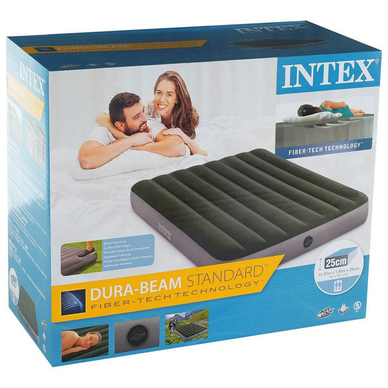 Картинка Матрас надувной 191*137*25 см встроенный ножной насос Intex
