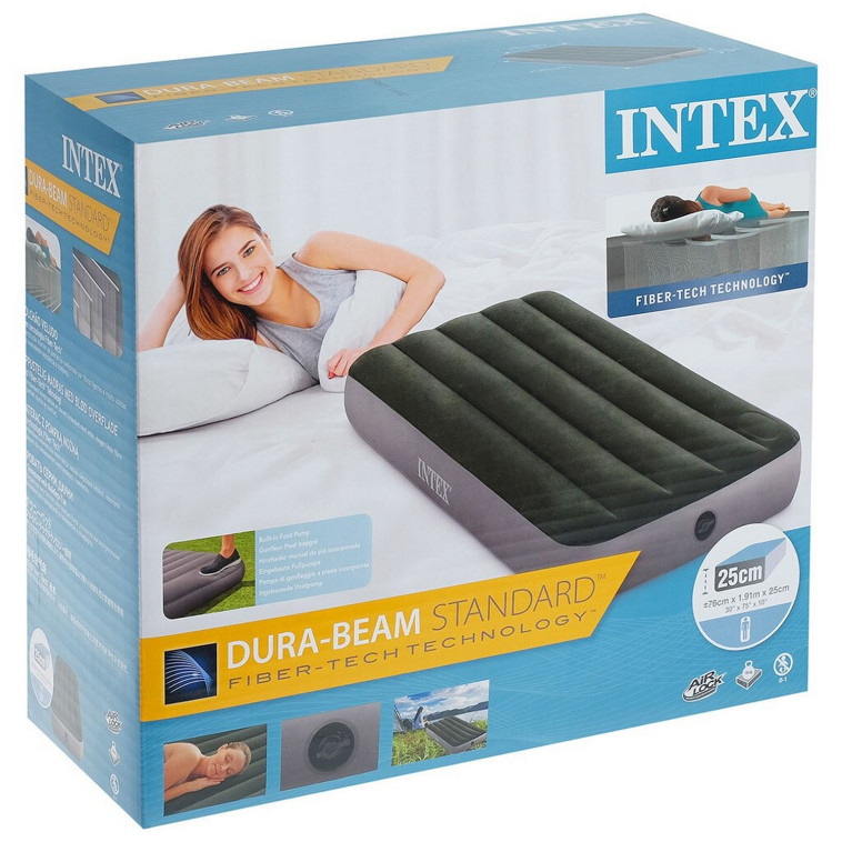 Картинка Матрас надувной 191*76*25 см встроенный ножной насос Intex