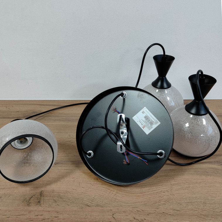 Фотография Люстра кухонная 3 плафона 35*100 см Е27 60Вт 12м2 плафон стекло черный Baizheng