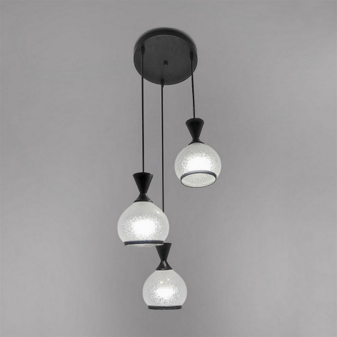 Люстра кухонная 3 плафона 35*100 см Е27 60Вт 12м2 плафон стекло черный Baizheng