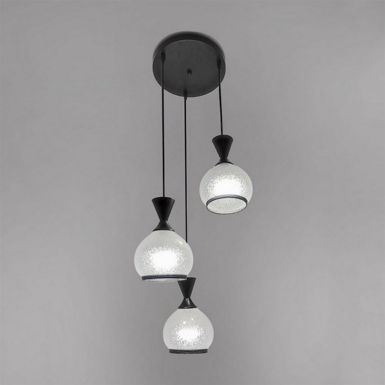 Люстра кухонная 3 плафона 35*100 см Е27 60Вт 12м2 плафон стекло черный Baizheng